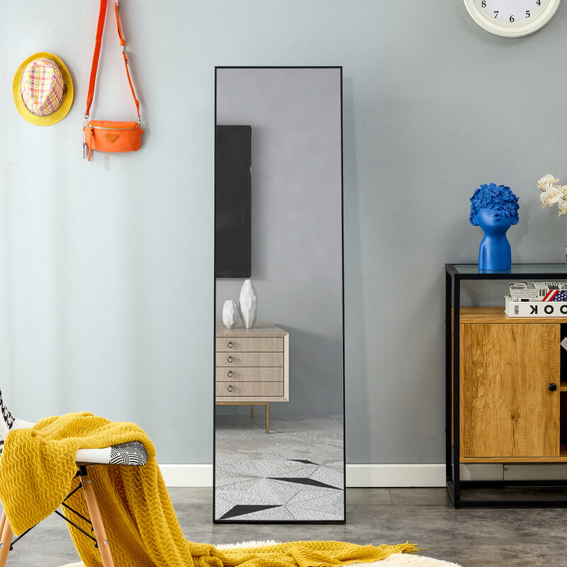 Espejo de longitud completa con marco de madera maciza, espejo de tocador, espejo decorativo, espejo montado en el suelo, 60 in.L x 17 in.W