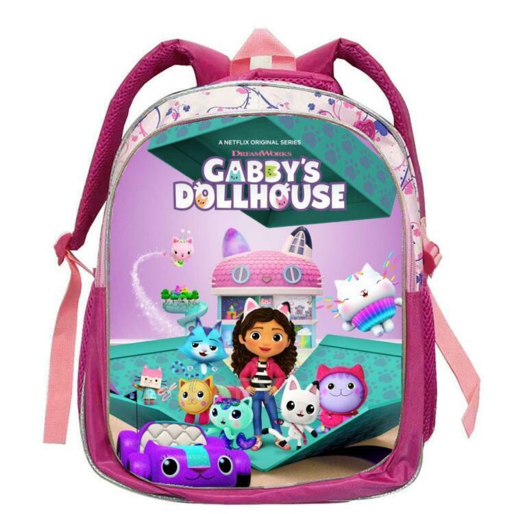 Gabby's Doll House Cartoon mochila para crianças, mochilas escolares para meninas, mochilas infantis, bolsa de livros, jardim de infância, 12"