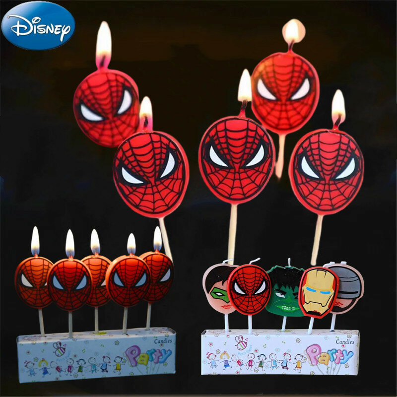 Spiderman Anime Figuras Velas, Bougies temáticos Hulk para crianças, decoração de festa de aniversário, figuras super-herói, presente do chuveiro do menino, 5pcs por conjunto
