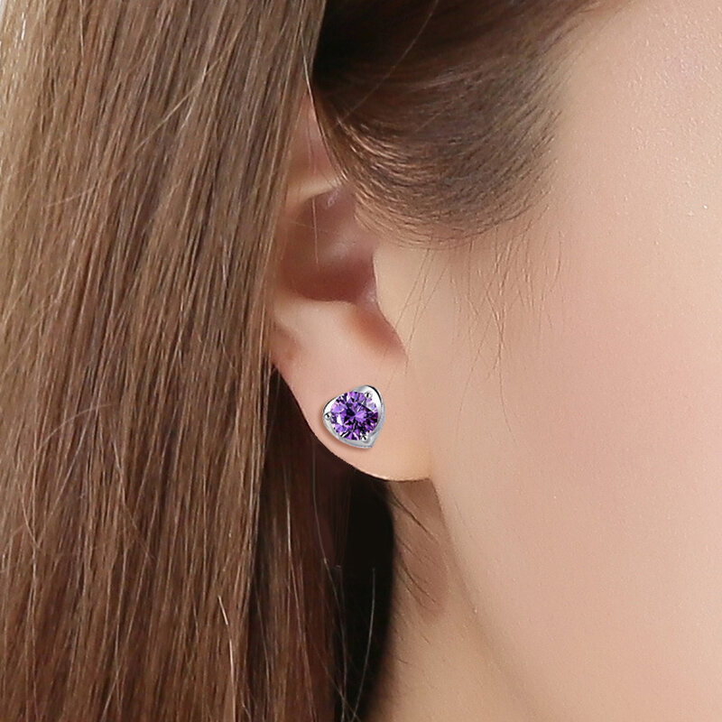 Genuine 925 Sterling Silver Fshion Jewelry Crystal Heart Stud Earrings For Women New XY0208
