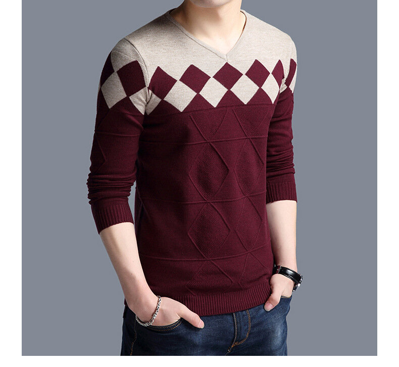 Mens Clothing Casual Sweater Men Cashmere Wool Men's Sweater Autumn Slim Fit Pullovers Men Argyle Pull Men's Sweaters