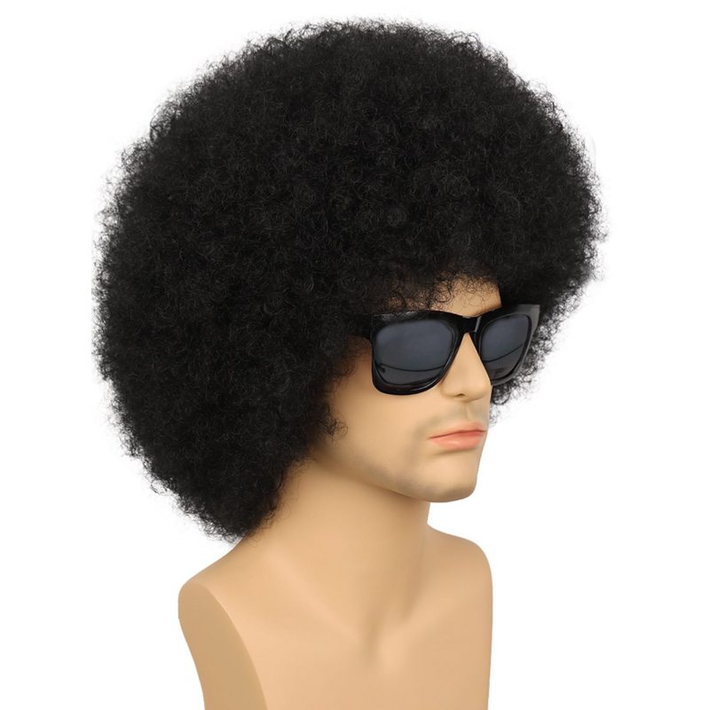 Pelucas Afro Kinkly rizadas esponjosas, peluca sintética para hombres negros, Color Natural, fibra de alta temperatura, 12 pulgadas