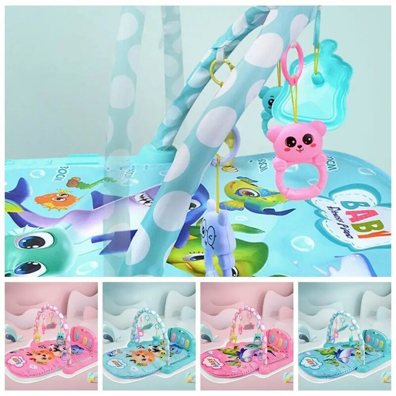 Plastic Music Rack Play Mat Cute With Piano Keyboard Sea Infant Fitness Crawling Mat With Hanging Toys Animal Early Education