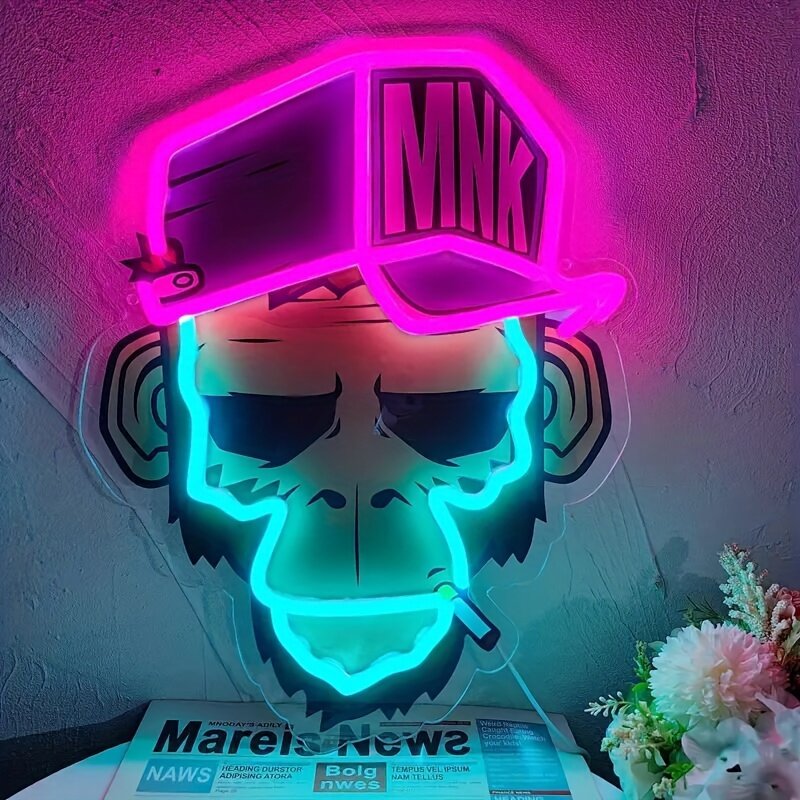 Monkey Neon Sign Light, Decoração da parede, Dimmable LED Neon Sign, Parede do quarto, Sala de jogos, Decoração da sala de estar