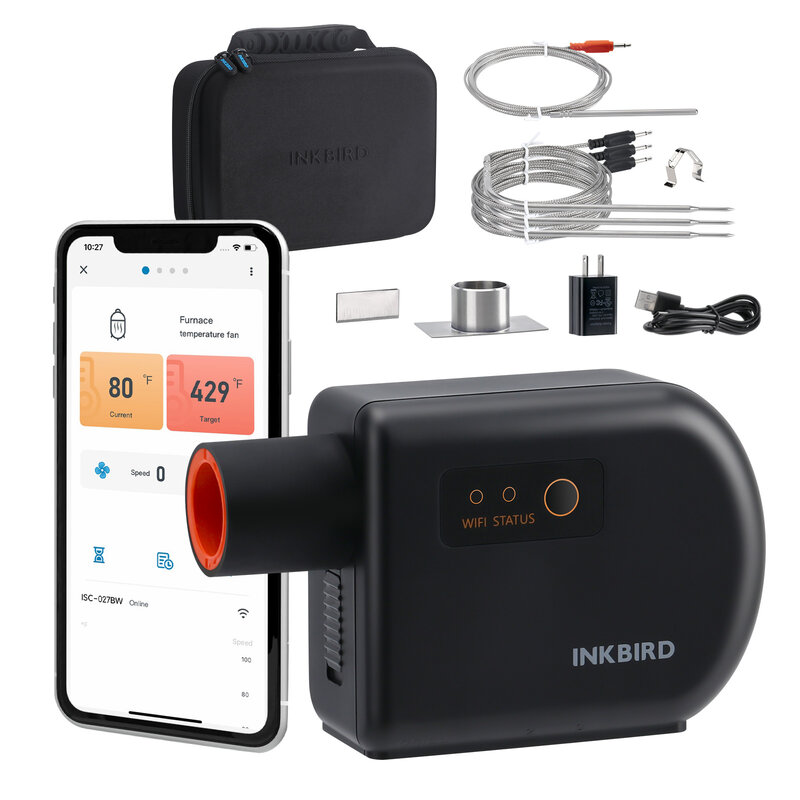 INKBIRD-BBQ Controlador Padrão de Temperatura, Fan Fumante Automático, Wi-Fi, Bluetooth, 4 Sondas para Big Green Egg, ISC-027BW