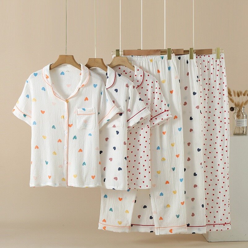 Pyjamas For Women Summer Pajamas Set Pure Cotton Underwear Short Sleeve Trousers Sleepwear Women's Lingerie Set Floral Home Suit