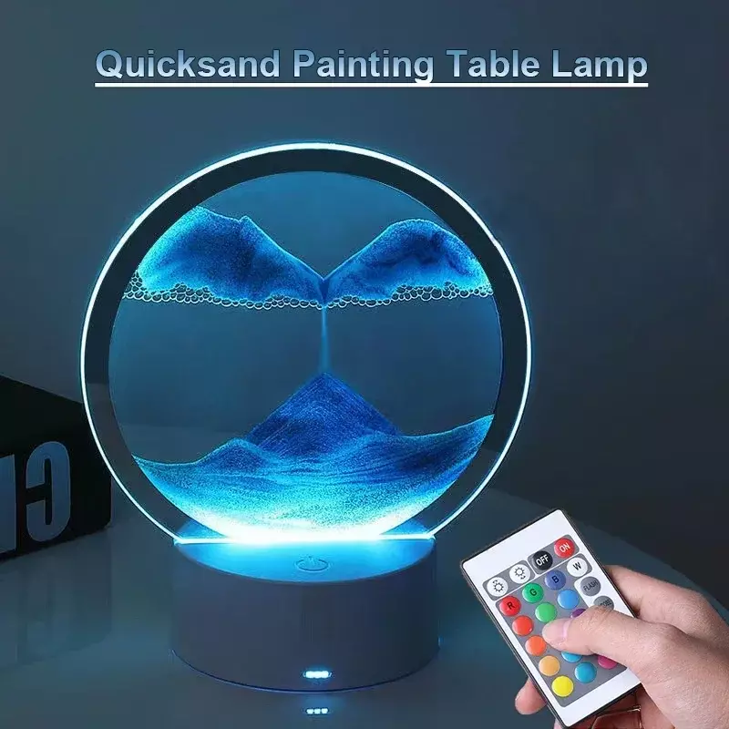 LED Quicksand ตาราง7สี USB Sandscape Night Light 3D Moving Sand Art โคมไฟข้างเตียงการตกแต่งบ้านของขวัญ RC touch Switch