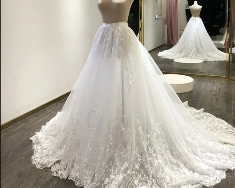 Luxus Spitze Applikationen abnehmbare Zug Hochzeit abnehmbaren Rock für Kleider Braut Überrock benutzer definierte Größe
