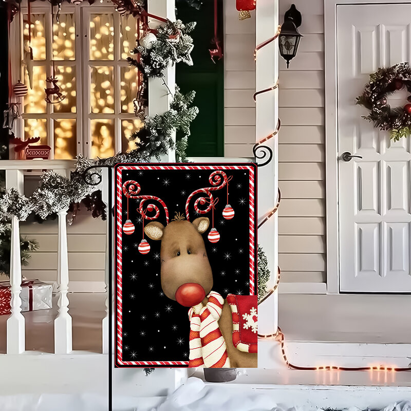 1pc Bell, snowman, elk pattern, double-sided printed garden flag, Christmas farm courtyard decoration, excluding flagpoles