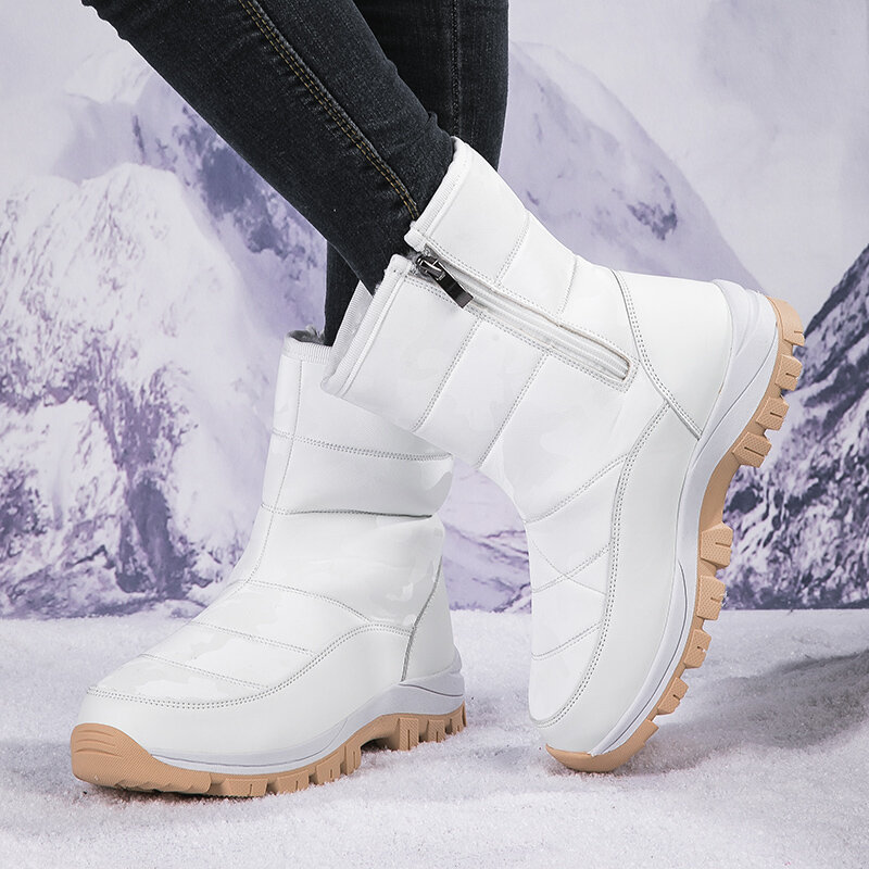 STRONGSHEN-Botas de nieve de media caña para Mujer, zapatos cálidos de felpa, informales, impermeables, antideslizantes, con plataforma, para invierno