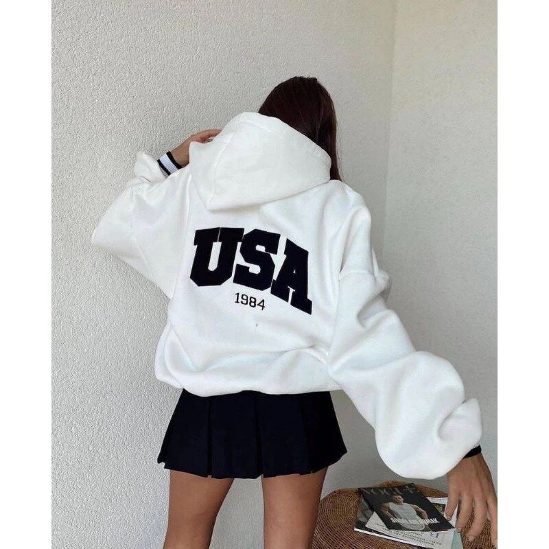 2023 European and American women's hooded sweater casual fashion letter printing personality top long-sleeved hooded sweater