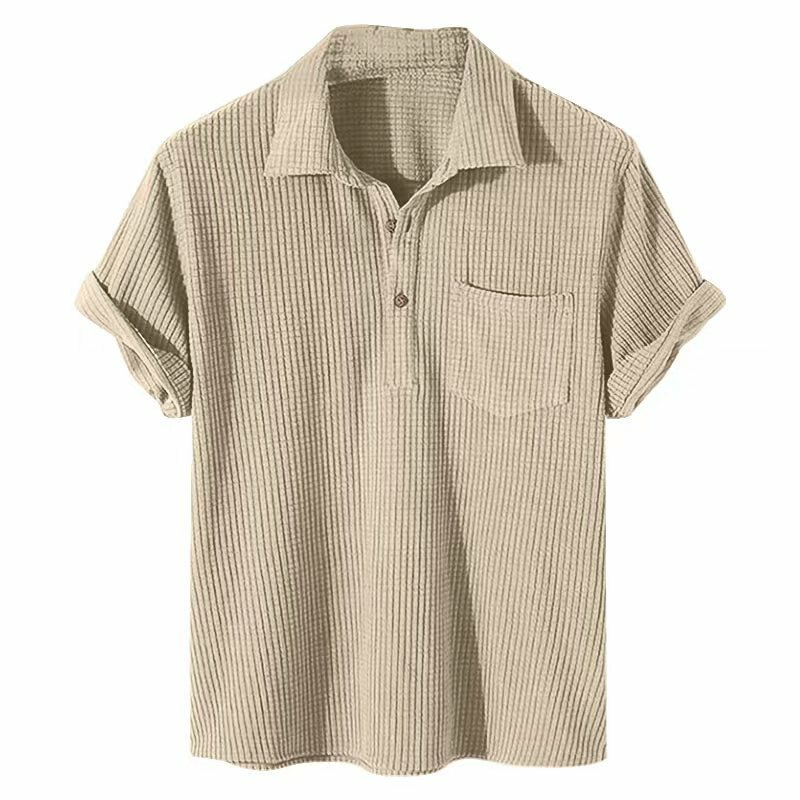 2022 neue männer Casual Plaid Polo Shirts Top Drehen-unten Kragen Taste Bluse Kurzarm Solide Tasche Bluse hemd Männer kleidung