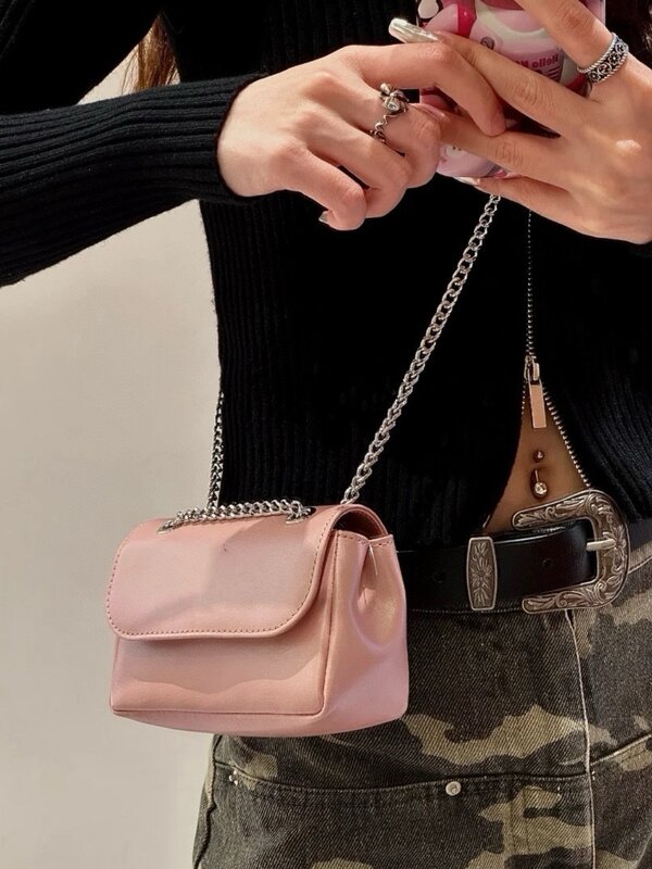 Perla lustro rosa Mini borsa a tracolla a doppia catena borsa a tracolla Spice Girl prom rossetto borsa modello alligatore piccola borsa quadrata
