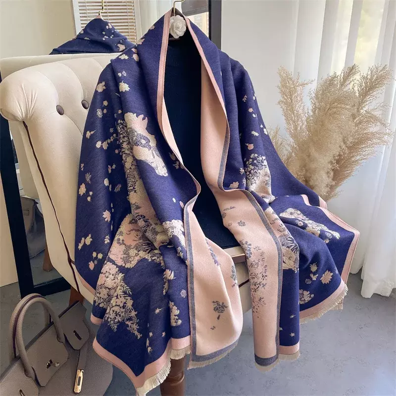Luxury Horse Winter Cashmere Scarf for Women Design Warm Pashmina Shawl Wraps Bandana Female Thick Blanket Soft Bufanda Foulard