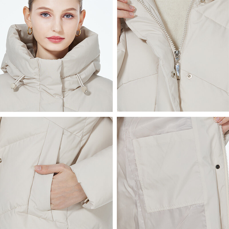 ICEbear mantel panjang wanita, jaket katun parka bertudung kasual hangat musim dingin 2023