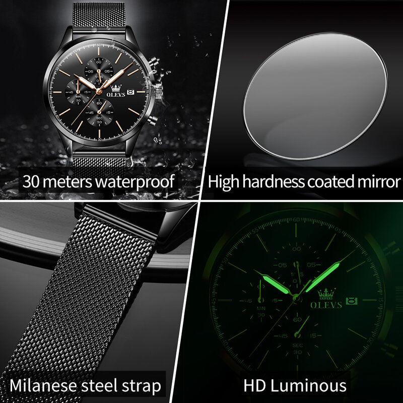 OLEVS Brand New moda chronograf kwarcowy zegarek dla mężczyzn wodoodporna data ze stali nierdzewnej luksusowe męskie zegarki Relogio Masculino