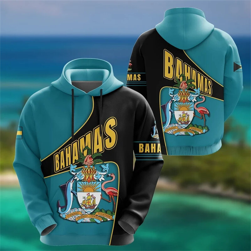 Kaus bertudung motif bendera Bahama 2024 sweter bertudung Harajuku pakaian pria lengan panjang pakaian jalanan pullover ukuran besar kasual