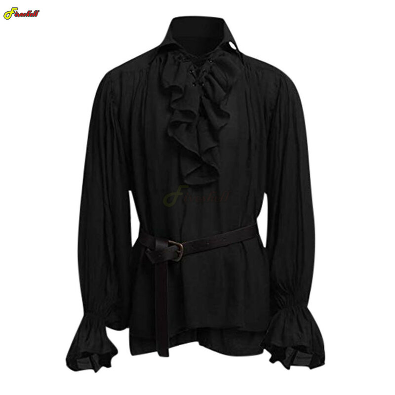 Medieval Adults Halloween Costumes Autumn Casual Shirts Steampunk Cosplay Bandage Long Sleeve Ruffled Shirt Gothic Blouse Tops