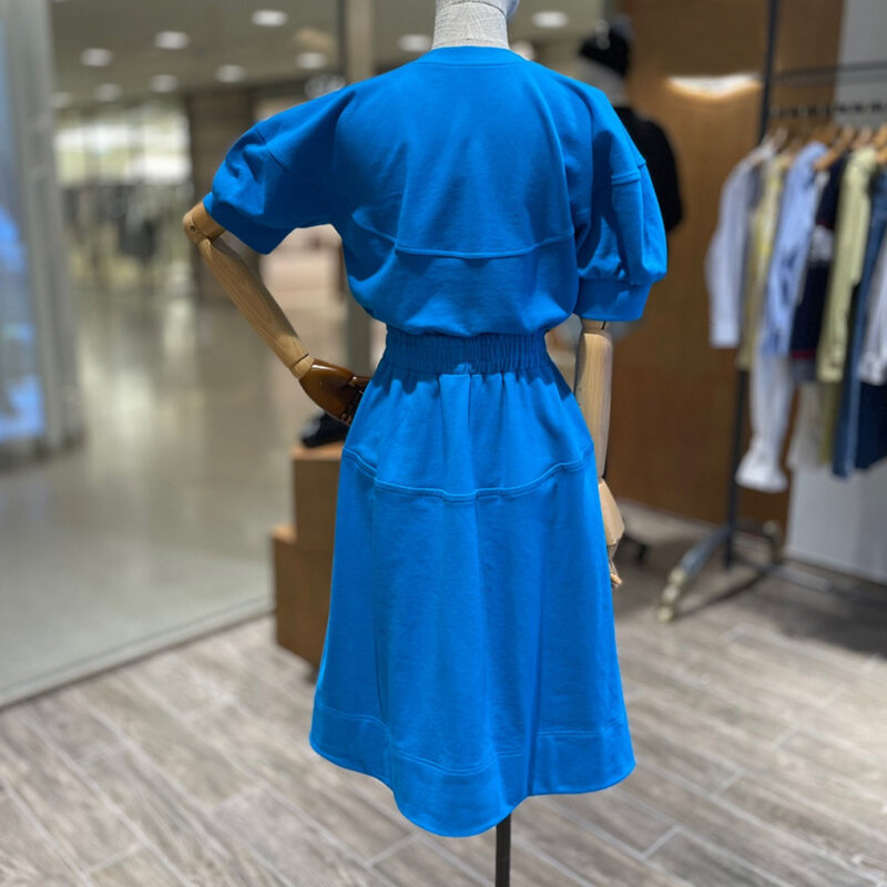 Saturn Embroidery Women Sets Puff Sleeve T Shirt Crop Sweartshirt Knitted Cotton Skirt