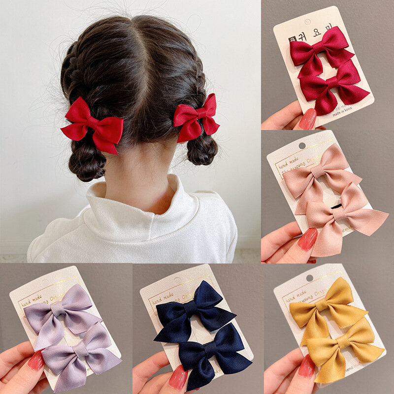 2022 2Pcs New Bow Hair Clip Side Clip Hair Clip Girl Hair Accessories Baby BB Clip Girl Pair Clip Jewelry Children's Headdress