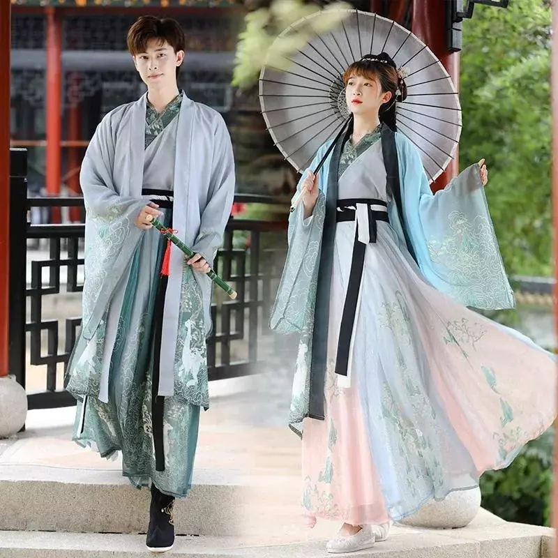 Hanfu Wei Jin Cross-collar Waist Big-sleeved Shirt Fresh and Elegant Fairy Student Chinese Style Hanfu Unisex Couple