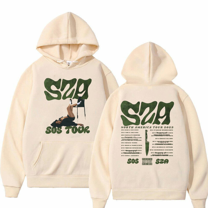 Rapper Sza SOS Tour doppelseitige Grafik Hoodie Männer Frauen Hip Hop Vintage übergroße Pullover Hoodies männliche Mode Streetwear