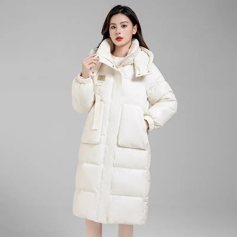 Женская парка, новинка 2023, зимняя стеганая куртка, модное свободное теплое длинное пальто, женские куртки с капюшоном, утепленные парки, пальто