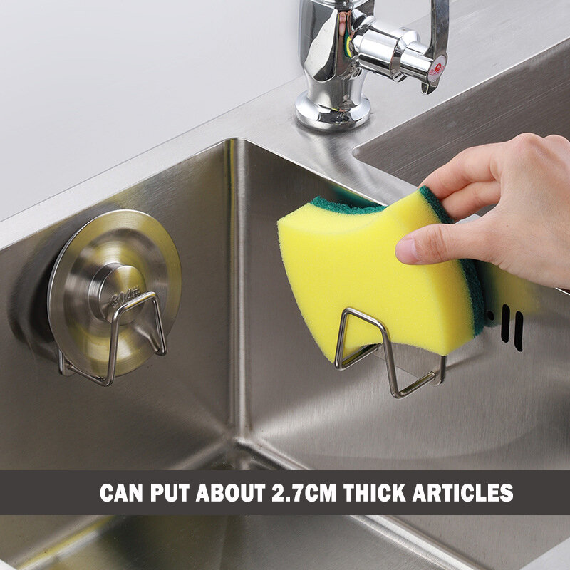 Auto-adesivo Sink Drain Racks Organizador de cozinha Suporte de esponja Cremalheira de secagem de sabão Aço inoxidável Ganchos de armazenamento de parede