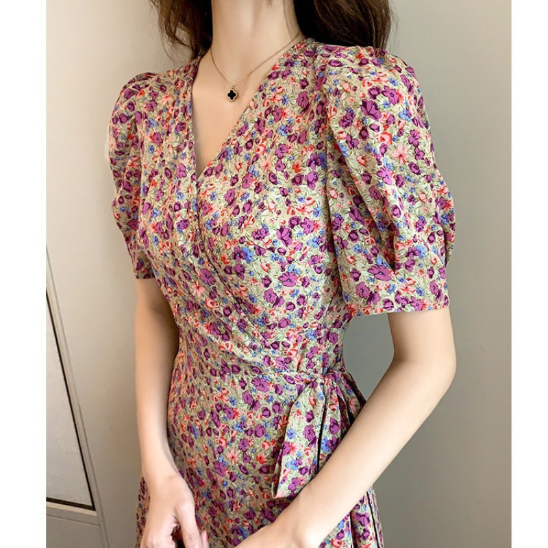 Женское платье-трапеция с принтом, элегантное облегающее платье во французском ретро-стиле с юбкой, весна-лето 2024