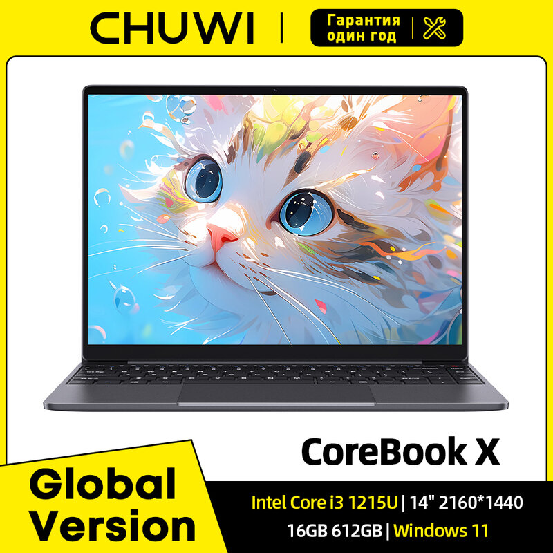 CHUWI CoreBook X Laptop Gaming, i3-1215U Core RAM 16GB SSD 512GB layar IPS FHD 14.1 inci Intel enam Core hingga 3.70 Ghz Notebook