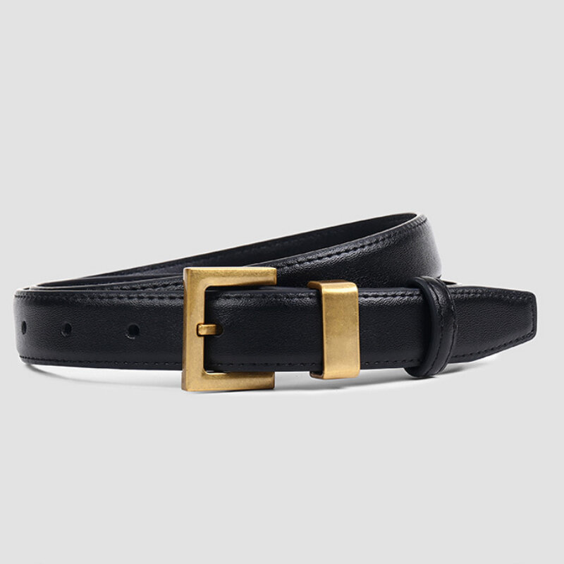 Cinturón cuadrado de cuero con hebilla dorada para mujer, accesorios de ropa para Jeans minimalistas, marca de diseñador de lujo