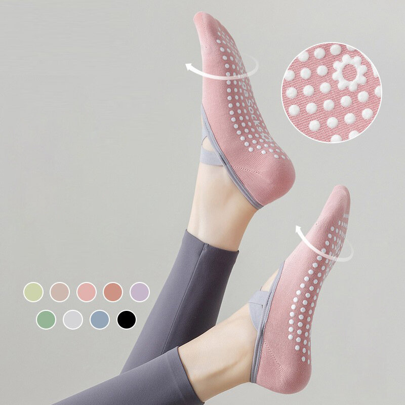 ถุงเท้าโยคะสำหรับผู้หญิงผ้าไนลอนผ้าฝ้ายแท้กันลื่นถุงเท้าเต้นบัลเล่ต์กีฬาดูดซับความชื้นเหงื่อ