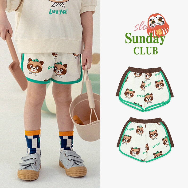 Jenny&Dave Spot 23 summer new children's casual pants, small and medium-sized children, boys and girls, cartoon raccoon letters,