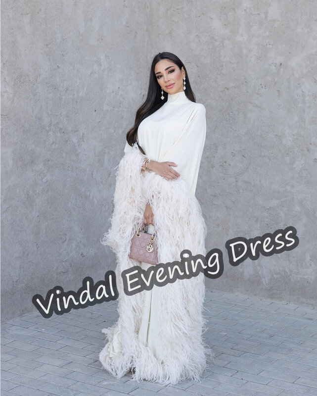 Vindal Scoop dekolt suknia wieczorowa o długości do podłogi elegancki wbudowany biustonosz saudyjski satynowy rękawy dla kobiet 2024