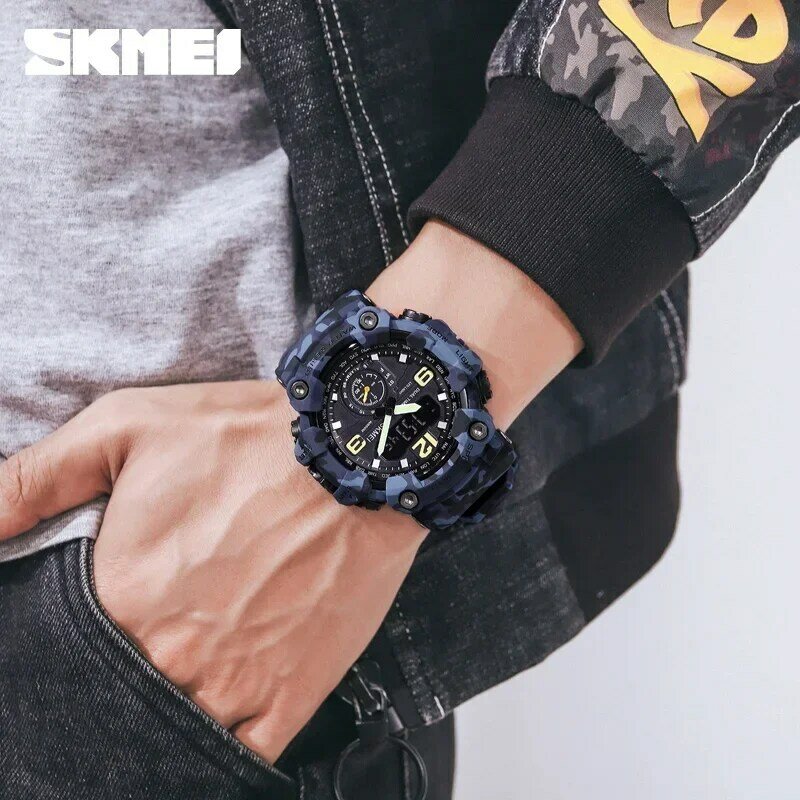 SKMEI 남성용 듀얼 무브먼트 3 타임 스포츠 손목시계, 방수 전자 시계, 디지털 시계 1637