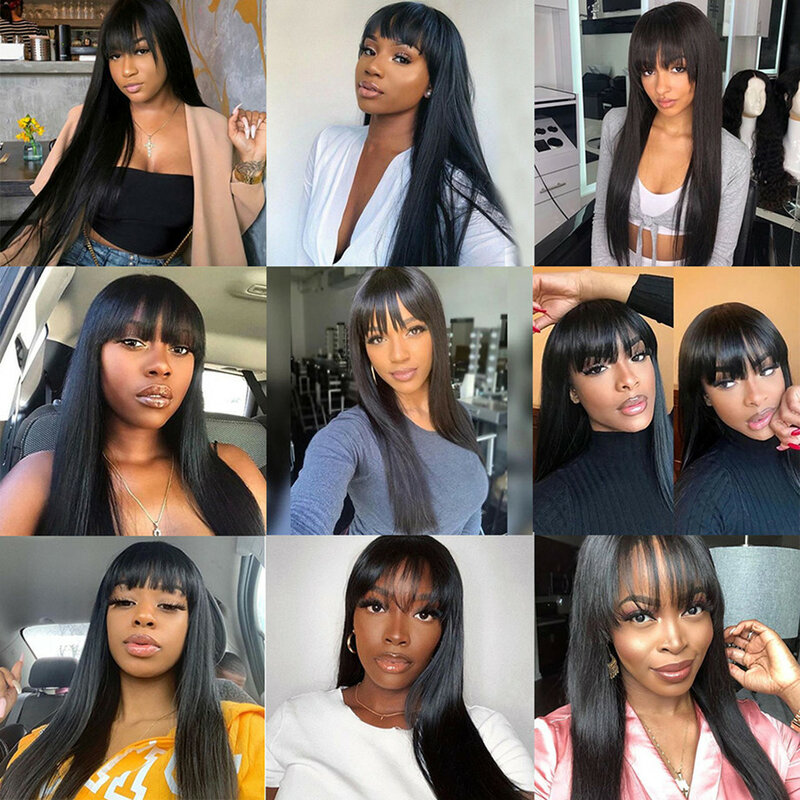 100% Human Hair Wigs Long Straight Hair With Bang Fringe Wigs For Women Brazilian Glueless Full Machine Made With Bangs 30 Inch