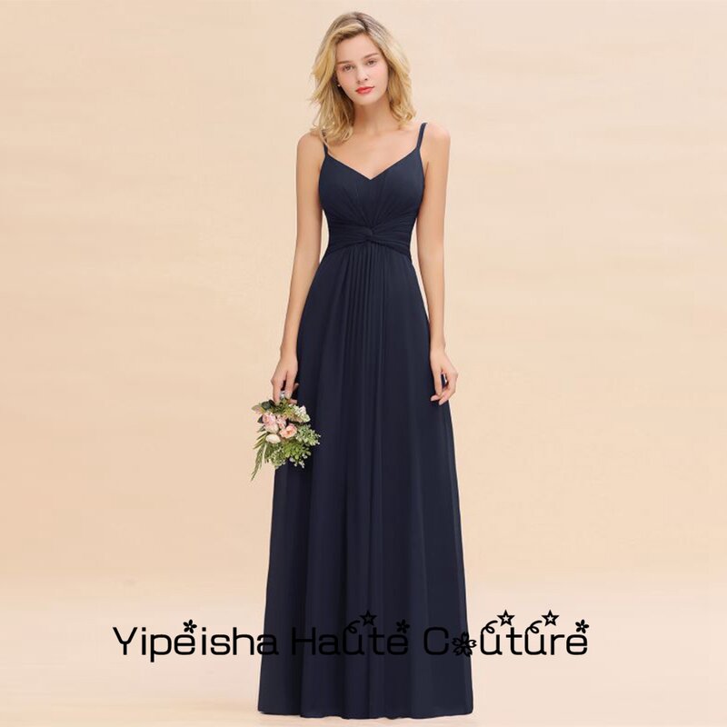 Yipeisha-끈이 없는 신부 들러리 드레스, 2022 칼집 다크 네이비 민소매 웨딩 파티 가운, 스파게티 스트랩, 여성 드레스, 여름