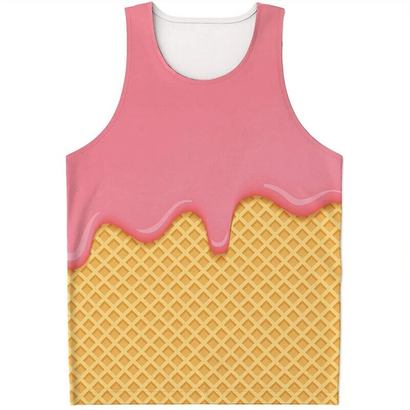 Colorful Ice Cream 3D Printed Tank Top For Men Summer Cartoon Gym Fitness Sleeveless Shirts Fashion Oversized Tee Shirt Tops