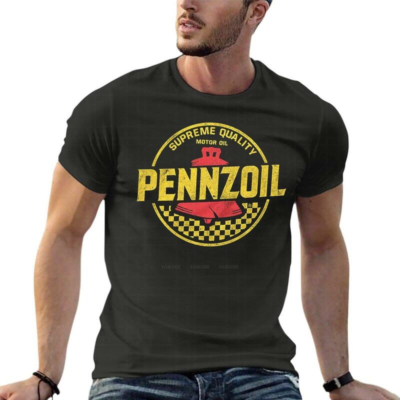 Distressed Pennzoil Motor Oil Logo Oversized T Shirts Brand Mens Clothing Short Sleeve Streetwear Large Size Top Tee