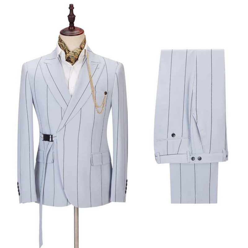 2023 Kostuum Homme Mode Brede Streep Bruiloft Mannen Suits Met Riem Party Prom Slim Fit Tuxedo Bruidegom Terno Masculino Blazer 2 Pcs