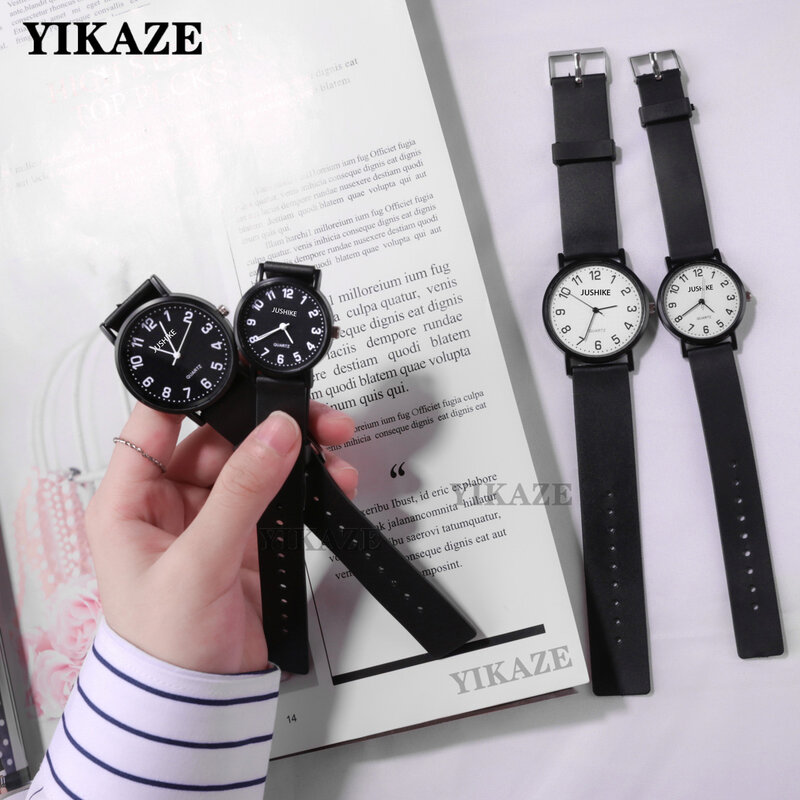YIKAZE 여성용 심플 블랙 화이트 쿼츠 손목시계, 실리콘 스트랩, 빅 다이얼, 미니멀리스트 디자인 시계