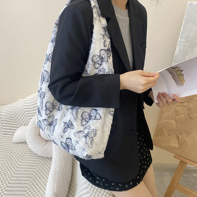 Spitze Schmetterling große Kapazität Canvas Rucksack für Frauen neue trend ige koreanische Edition Art Tote One Shoulder Rucksack