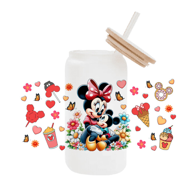 Disney Mickey The Lion King Mama and me For liberbey 16oz Can Glass 3D Waterproof UV DTF Coffee Can Wrap