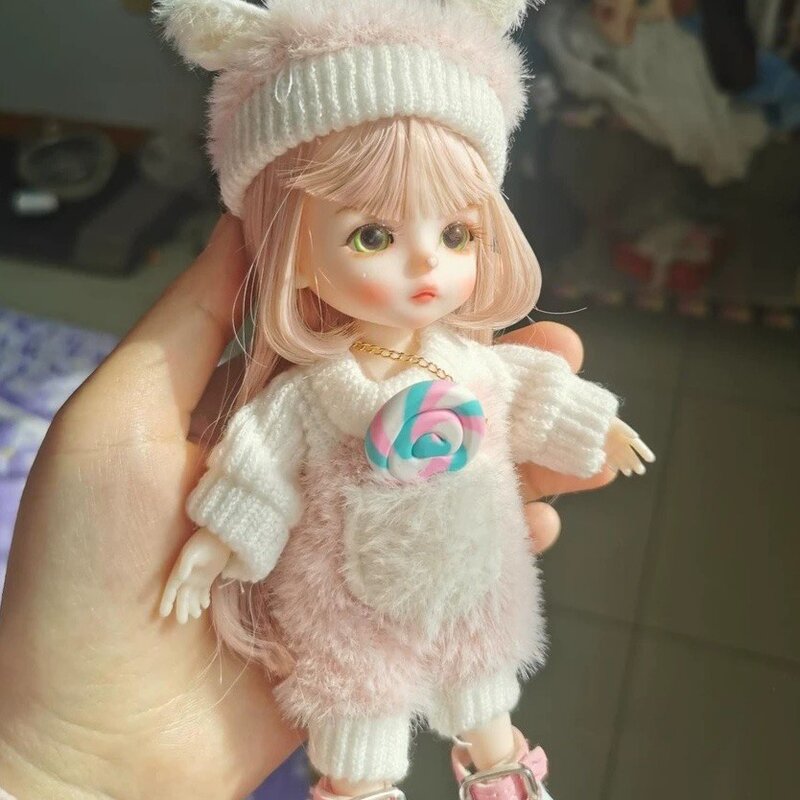 16cm peruka łączona lalka śliczna BJD Mini lalka ręcznie robione twarz lalki z dużymi oczami Bjd zabawki prezenty dla dziewczyny Handmand makijaż torba zabawka