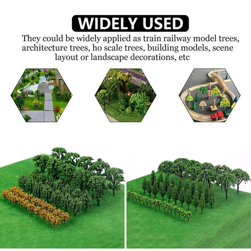 プラスチック製のミニチュア列車モデル,木の風景,障害物のある建物,ランドスケープのアクセサリー,建築砂のテーブルモデル,1020, 50個