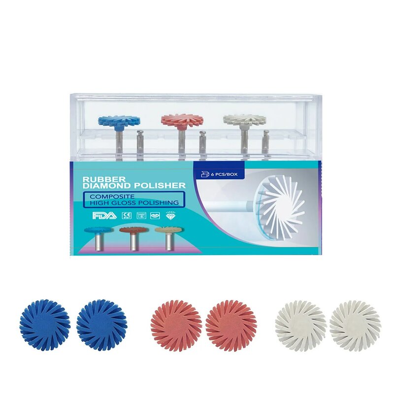 Dental Rubber Polisher Composite Resin Polishing Diamond System RA Disc 14mm Wheel 3 Colors Diamond Spiral Flex Brush
