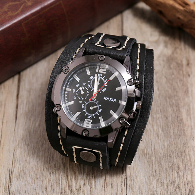 Montres assorties imbibées pour hommes avec bracelets en cuir de vachette texturé, bracelet de montre pour réunion d'affaires à l'extérieur du bureau