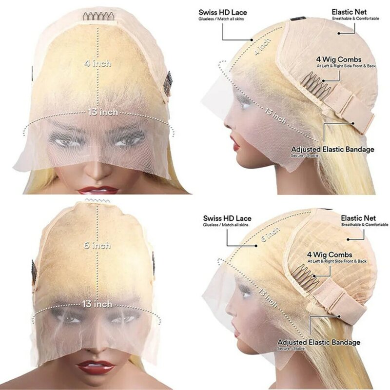 Finros-Peluca de cabello humano ondulado para mujer, postizo de encaje Frontal transparente, Color rubio miel 613, 13x6, HD, 34 pulgadas, 13x4