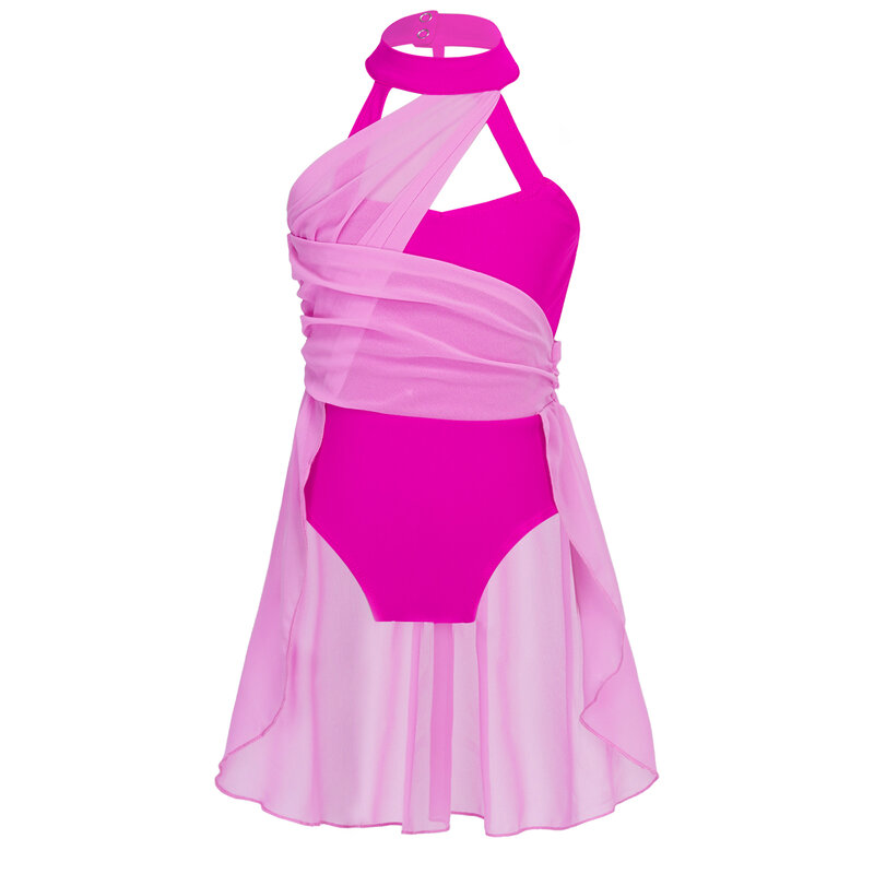 Балетное платье для девочек детский Лирический Танцевальный Костюм Детское шифоновое платье-трико с рюшами и корсетом на спине современная танцевальная одежда