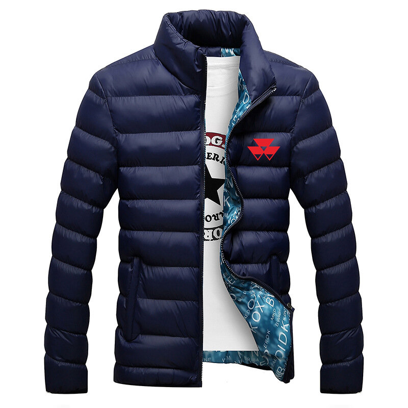 Zima nowy MASSEY FERGUSON z nadrukowanym Logo Custom Made Solid Color mężczyźni Zipper dół kurtki bawełniane ciepłe zagęścić człowiek dół kurtki topy